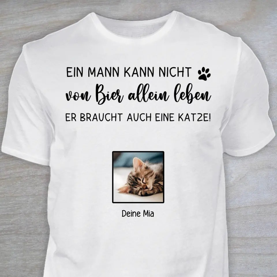 Bier und Katzen - Personalisiertes T-Shirt mit Foto